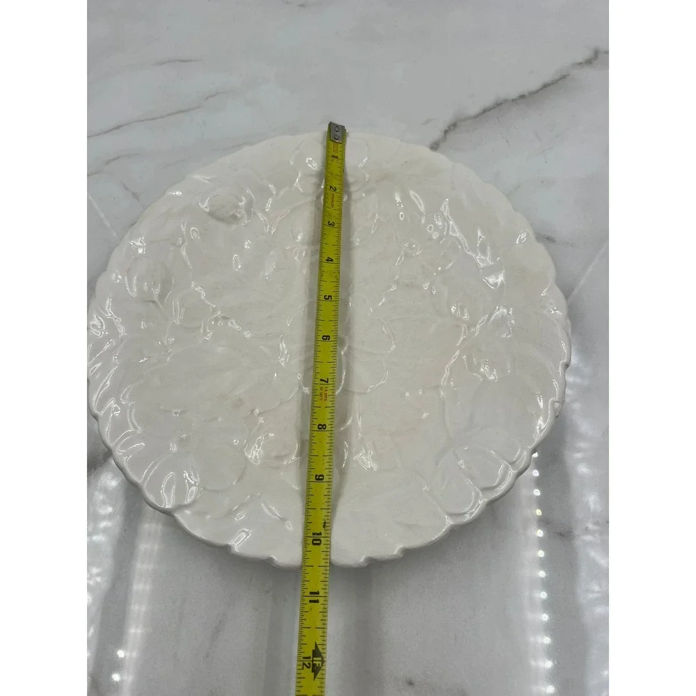 Vintage P-V France White Strawberry Floral Embossed Plates Set of 2 Scalloped 8